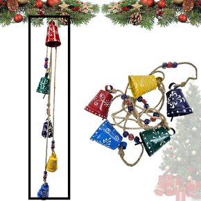 Set of 5 Harmony Cow Bells Vintage Handmade Rustic Lucky Christmas Hanging Décor Bells On Rope (Multicolor 5 Ladi)