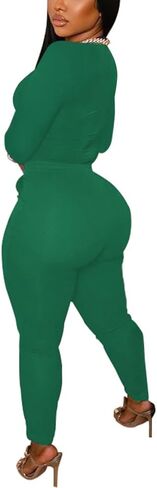 TOPSRANI Womens Two Piece Outfits Bodycon Tracksuit Sweatsuits Solid Jogger Workout Gym Biker Lounge Long Sleeve Pant Sets in Kuwait