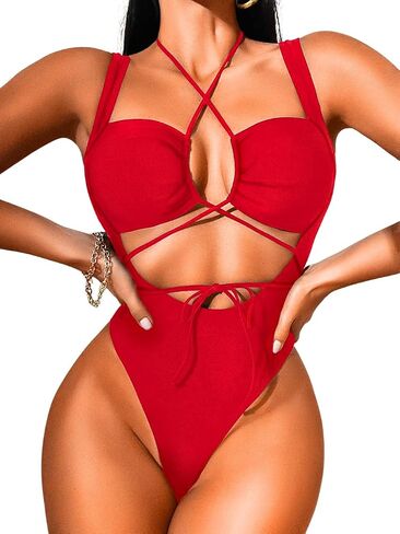 Cutout One Piece Swimsuit,Plunge High Cut Thong Sexy Monokini Bodysuit,Rave Outfit for Women Festival Pool Party in Saudi Arabia