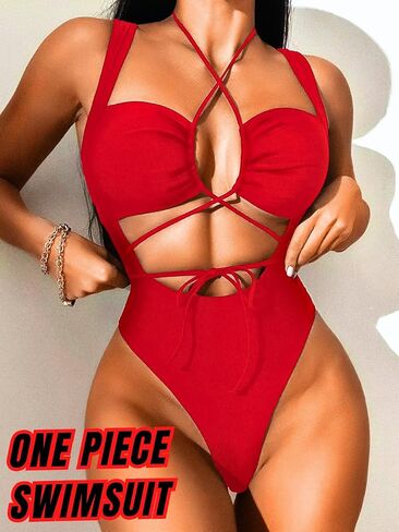 Cutout One Piece Swimsuit,Plunge High Cut Thong Sexy Monokini Bodysuit,Rave Outfit for Women Festival Pool Party in Saudi Arabia