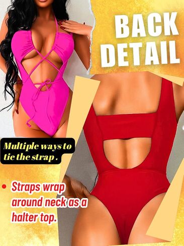 Cutout One Piece Swimsuit,Plunge High Cut Thong Sexy Monokini Bodysuit,Rave Outfit for Women Festival Pool Party in Saudi Arabia