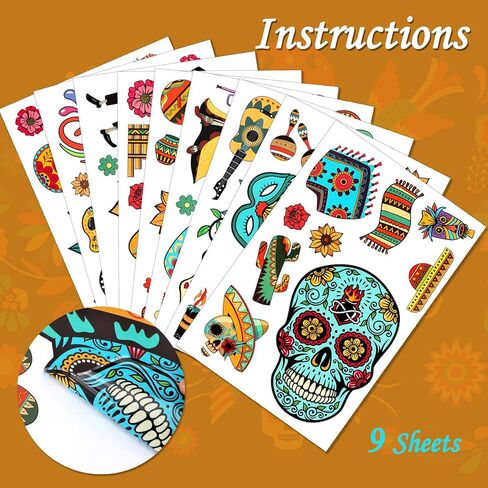 HOWAF Day of The Dead Skull Skeleton Mexican Fiesta Window Sticker-100+ Pieces Halloween Dia De Los Muertos Window Decals for Day of The Dead Party Decorations, Final Fiesta Bachelorette in Saudi Arabia