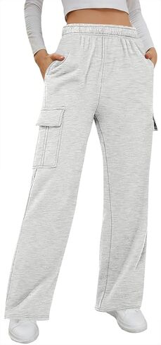Womens High Waist Cargo Sweatpants Baggy Fleece Casual Workout Jogger Pants with Pockets in Saudi Arabia