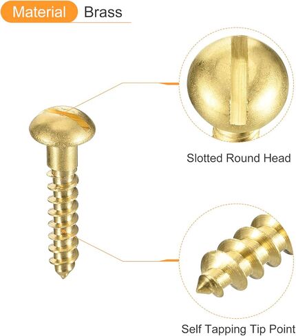 uxcell Wood Screws M3 x 12mm Slotted Round Head Brass Self-Tapping Screw Woodworking Screw 40 Pcs in Saudi Arabia
