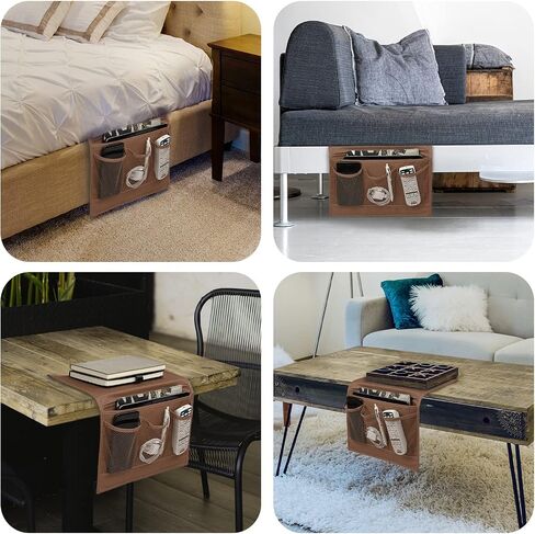 Surblue Bedside Caddy 4 جيوب منظم تخزين بجانب السرير للتلفزيون وجهاز التحكم عن بعد ونظارات الهاتف ومجلة (قهوة) in Saudi Arabia