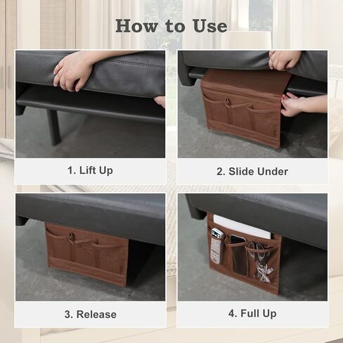 Surblue Bedside Caddy 4 جيوب منظم تخزين بجانب السرير للتلفزيون وجهاز التحكم عن بعد ونظارات الهاتف ومجلة (قهوة) in Saudi Arabia