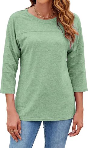 Bluetime Women Round Neck 3/4 Sleeve Tops Casual Loose Tunic Tops Solid Color Summer Fall Basic Shirt Blouses in Saudi Arabia