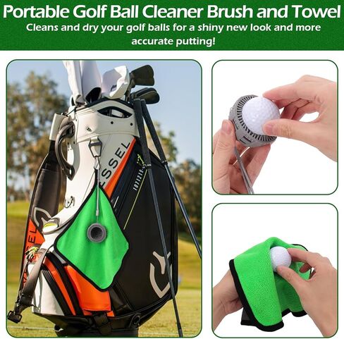 فرشاة تنظيف كرة الجولف المحمولة من XANGNIER مع منشفة جولف، فرشاة غسيل كرة الجولف لحقيبة الجولف، مجموعة إكسسوارات أدوات تنظيف كرة الجولف، أفضل هدايا الجولف للرجال والنساء، ولاعبي الجولف، والآباء in Kuwait