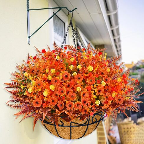 Elyum Artificial Fall Hanging Flowers Plants Basket Outdoors, Fake Hanging Baskets with Fall Flowers, UV Resistant Faux Hanging Plants Flowers for Outdoors Garden, Fall Decor for Patio Porch in Saudi Arabia