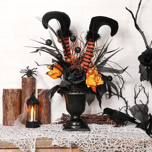 S-DEAL Halloween Decorations Table Artificial Flowers, Halloween Witch Boot and Fake Rose Tabletop Centerpieces Halloween House Haunted Decor 13x17 Inches in Saudi Arabia