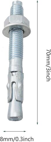 مرساة إسفين DZS ELEC 10 قطع M8x70 قفل شديد التحمل مطلي بالزنك مع صامولة سداسية وغسالة مسطحة للخرسانة in Kuwait