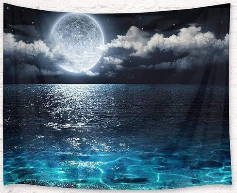 LB Wildflower Moon Tapestry, Window Forest Plant Green Leaf and Garden Colorful Floral Wall Tapestry for Bedroom, Night Sky Wall Art for Living Room Dorm Home Decor Ready to Hanging, 60 x 40 Inches in Kuwait
