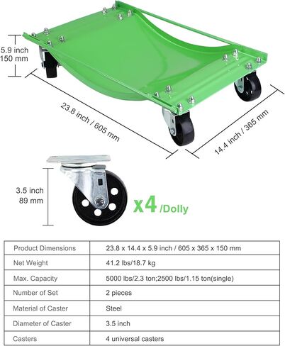 مجموعة DEXSO Wheel Dolly مكونة من 4 بكرات إطارات سيارة بسعة 10.000 رطل لتحريك السيارة، ودمى مركبات مضادة للانزلاق مع عجلات فولاذية دوارة مقاس 3.5 بوصة، 23.8 بوصة × 14.4 بوصة in Kuwait