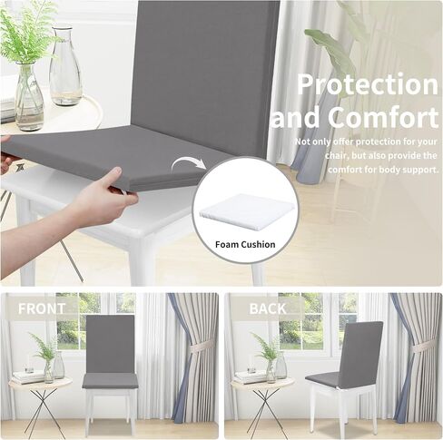 Easy-Going Stretch Dining Chair Cover with Removable Soft Foam Seat Cushion, Non-Slip Dining Room Chair Cover, Machine Washable (2 Pack, Light Gray) in Saudi Arabia