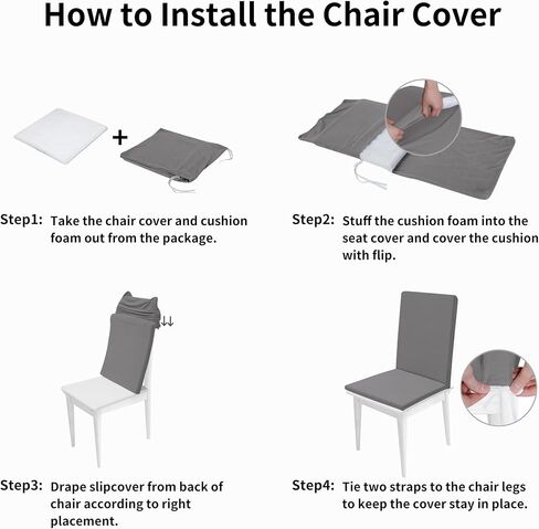 Easy-Going Stretch Dining Chair Cover with Removable Soft Foam Seat Cushion, Non-Slip Dining Room Chair Cover, Machine Washable (2 Pack, Light Gray) in Saudi Arabia