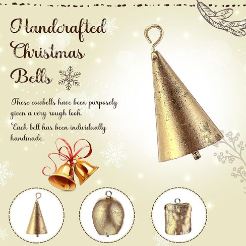 Syhood 2 Sets Giant Christmas Bells Rustic Decorative Hanging Bells Large Lucky Vintage Iron Wrought Cow Bells on Rope Xmas Home Decor Gifts Outdoor Harmony Bells, 23.6" Length(Golden Bells, Retro) in Saudi Arabia