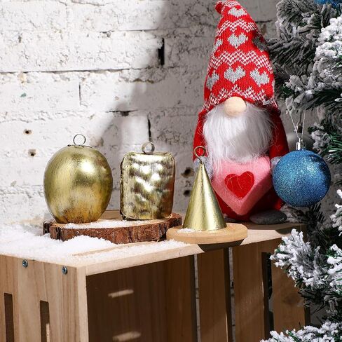 Syhood 2 Sets Giant Christmas Bells Rustic Decorative Hanging Bells Large Lucky Vintage Iron Wrought Cow Bells on Rope Xmas Home Decor Gifts Outdoor Harmony Bells, 23.6" Length(Golden Bells, Retro) in Saudi Arabia