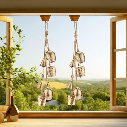 Syhood 2 Sets Giant Christmas Bells Rustic Decorative Hanging Bells Large Lucky Vintage Iron Wrought Cow Bells on Rope Xmas Home Decor Gifts Outdoor Harmony Bells, 23.6" Length(Golden Bells, Retro) in Saudi Arabia