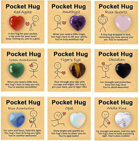 رمز قلب عناق الجيب، 9 قطع من البلورات وأحجار الشفاء مع البطاقات، هدايا ملهمة صغيرة الحجم، هدايا عيد الميلاد وعيد الحب لزملاء العمل والموظفين in Kuwait