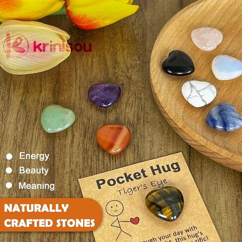 رمز قلب عناق الجيب، 9 قطع من البلورات وأحجار الشفاء مع البطاقات، هدايا ملهمة صغيرة الحجم، هدايا عيد الميلاد وعيد الحب لزملاء العمل والموظفين in Kuwait