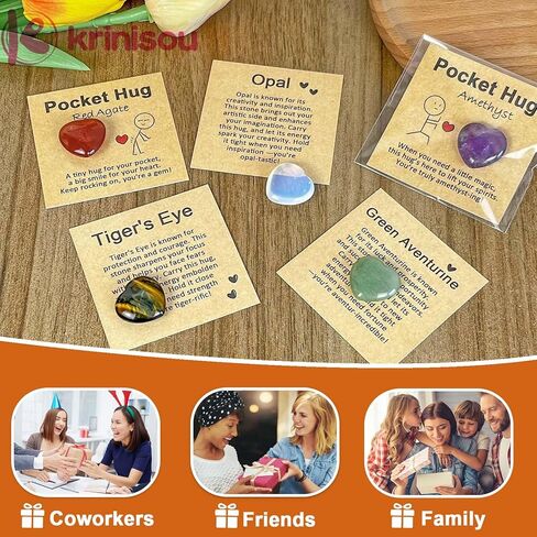رمز قلب عناق الجيب، 9 قطع من البلورات وأحجار الشفاء مع البطاقات، هدايا ملهمة صغيرة الحجم، هدايا عيد الميلاد وعيد الحب لزملاء العمل والموظفين in Kuwait