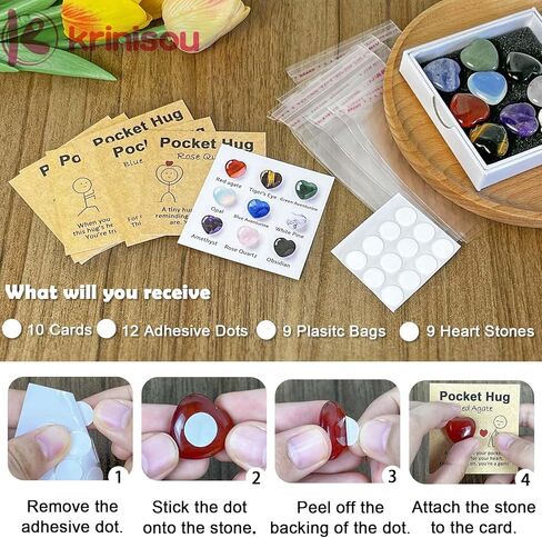 رمز قلب عناق الجيب، 9 قطع من البلورات وأحجار الشفاء مع البطاقات، هدايا ملهمة صغيرة الحجم، هدايا عيد الميلاد وعيد الحب لزملاء العمل والموظفين in Kuwait