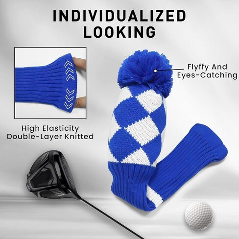 Golf Head Covers Knitted Woods Driver Fairway Hybrid Pom Pom Cover Washable Soft Kint Headcover 1 3 5 for Men Women Kids Sold in Separate in Kuwait