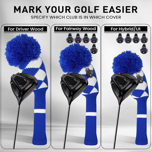 Golf Head Covers Knitted Woods Driver Fairway Hybrid Pom Pom Cover Washable Soft Kint Headcover 1 3 5 for Men Women Kids Sold in Separate in Kuwait