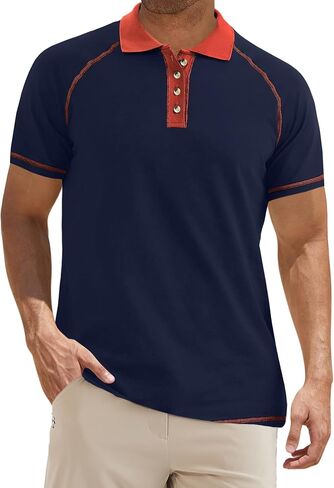 UOUA Men's Polo Shirts Short Sleeve Golf T Shirt Cotton Raglan Sleeve Tee Summer Casual Collared Tops in Saudi Arabia