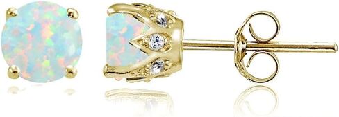 Yellow Gold Flashed Sterling Silver Genuine, Created and Simulated Gemstone and Cubic Zirconia Accents Crown Stud Earrings in Kuwait