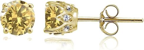 Yellow Gold Flashed Sterling Silver Genuine, Created and Simulated Gemstone and Cubic Zirconia Accents Crown Stud Earrings in Kuwait