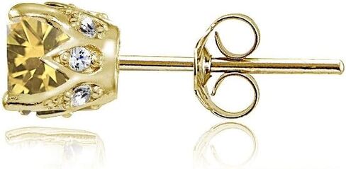 Yellow Gold Flashed Sterling Silver Genuine, Created and Simulated Gemstone and Cubic Zirconia Accents Crown Stud Earrings in Kuwait