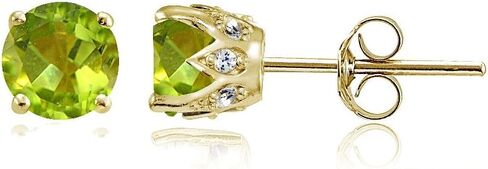 Yellow Gold Flashed Sterling Silver Genuine, Created and Simulated Gemstone and Cubic Zirconia Accents Crown Stud Earrings in Kuwait