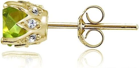 Yellow Gold Flashed Sterling Silver Genuine, Created and Simulated Gemstone and Cubic Zirconia Accents Crown Stud Earrings in Kuwait