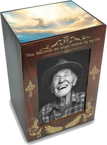 Wooden Picture Frame Urns for Ashes Adult Male Female Medium Cremation Urn Funeral Memorial Decorative Burial Urn Box and Casket for Ashes Men Women Pet Cat Dog in Saudi Arabia