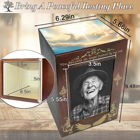 Wooden Picture Frame Urns for Ashes Adult Male Female Medium Cremation Urn Funeral Memorial Decorative Burial Urn Box and Casket for Ashes Men Women Pet Cat Dog in Saudi Arabia