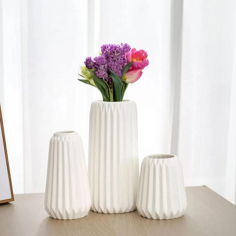 3PC Ceramic Flower Vase, White Modern Minimalist Vases for Home, Kitchen, Bedroom, Table, Shelf Bookshelf, Mantel, Entryway and Centerpieces Decor in Saudi Arabia
