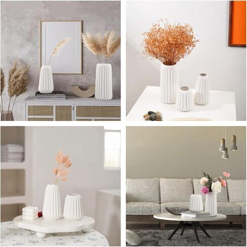 3PC Ceramic Flower Vase, White Modern Minimalist Vases for Home, Kitchen, Bedroom, Table, Shelf Bookshelf, Mantel, Entryway and Centerpieces Decor in Saudi Arabia