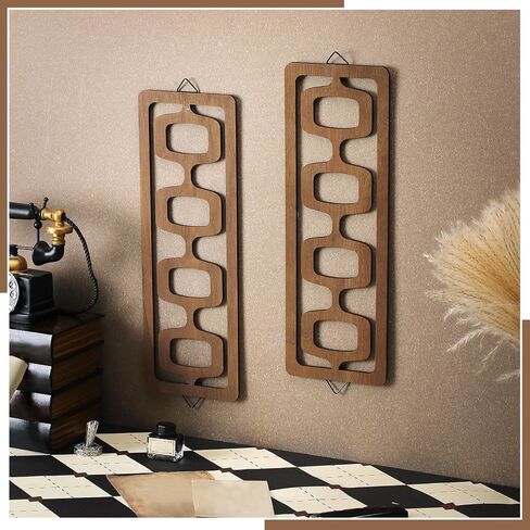 CroBlissful 2 Pcs Mid Century Wall Decor Wood Mid Century Modern Elegance Wall Accents Abstract Wall Decor Geometric Panels for Interior Wall Decor Panel Wall Art for Home Living Room (Brown) in Saudi Arabia