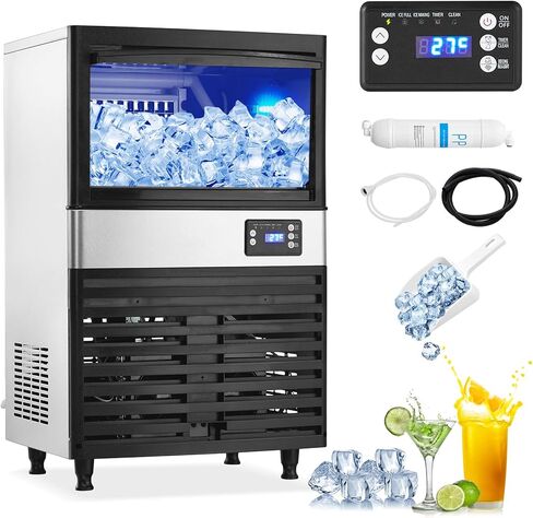 Gravee Commercial Ice Maker Machine, 120lbs/24H Under Counter Ice Maker Machine Stainless Steel with 26lbs Ice Storage Bin, Freestanding Ice Maker for Restaurant, Bar, Home, Office, Cafe in Saudi Arabia