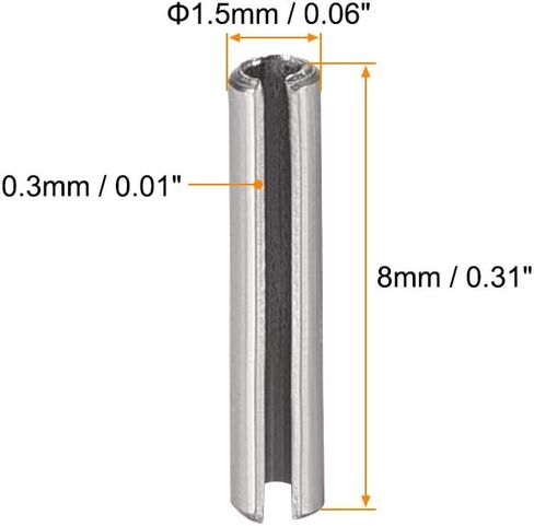 دبوس زنبركي مشقوق من Uxcell - M1.5 x 8 مم 304 من الفولاذ المقاوم للصدأ سبليت سبرينج رول دبابيس وتد بلمسة نهائية سادة 100 قطعة in Saudi Arabia