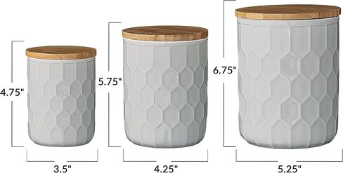 Bloomingville Farmhouse Stoneware Canisters with Honeycomb Design and Bamboo Lids, White and Natural, Set of 3 Sizes in Saudi Arabia