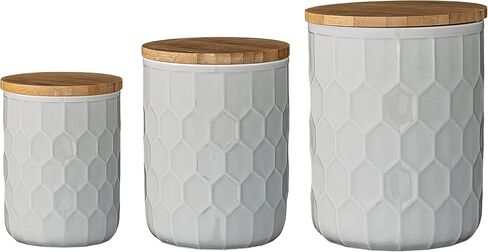 Bloomingville Farmhouse Stoneware Canisters with Honeycomb Design and Bamboo Lids, White and Natural, Set of 3 Sizes in Saudi Arabia