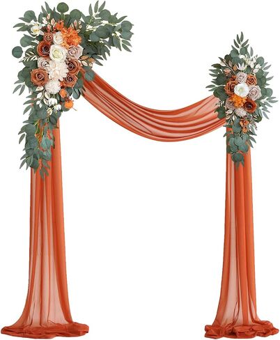 Burnt Orange Artificial Wedding Arch Flowers Kit (Pack of 3) with 26Ft Terracotta Shiny Arch Draping Fabric for DIY Wedding Party Ceremony Reception Backdrop Floral Decoration in Saudi Arabia