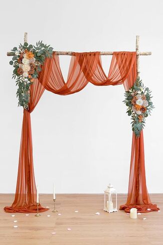 Burnt Orange Artificial Wedding Arch Flowers Kit (Pack of 3) with 26Ft Terracotta Shiny Arch Draping Fabric for DIY Wedding Party Ceremony Reception Backdrop Floral Decoration in Saudi Arabia