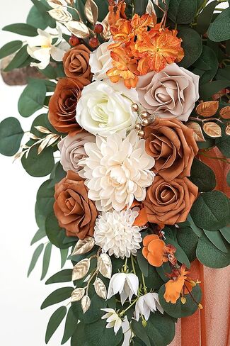 Burnt Orange Artificial Wedding Arch Flowers Kit (Pack of 3) with 26Ft Terracotta Shiny Arch Draping Fabric for DIY Wedding Party Ceremony Reception Backdrop Floral Decoration in Saudi Arabia