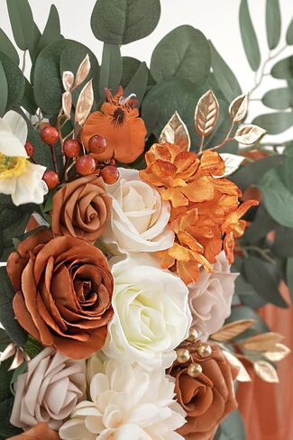 Burnt Orange Artificial Wedding Arch Flowers Kit (Pack of 3) with 26Ft Terracotta Shiny Arch Draping Fabric for DIY Wedding Party Ceremony Reception Backdrop Floral Decoration in Saudi Arabia