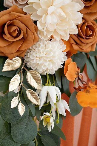 Burnt Orange Artificial Wedding Arch Flowers Kit (Pack of 3) with 26Ft Terracotta Shiny Arch Draping Fabric for DIY Wedding Party Ceremony Reception Backdrop Floral Decoration in Saudi Arabia