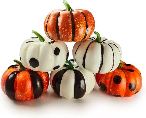 6 قطع من القرع الاصطناعي للحصاد الريفي في الخريف والخريف وعيد الشكر وعيد الهالوين وديكور القرع الزائف في المنتصف وخطوط القرع والبقع، قرع أبيض للديكور in Kuwait