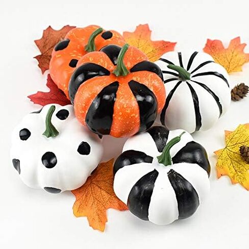 6 قطع من القرع الاصطناعي للحصاد الريفي في الخريف والخريف وعيد الشكر وعيد الهالوين وديكور القرع الزائف في المنتصف وخطوط القرع والبقع، قرع أبيض للديكور in Kuwait